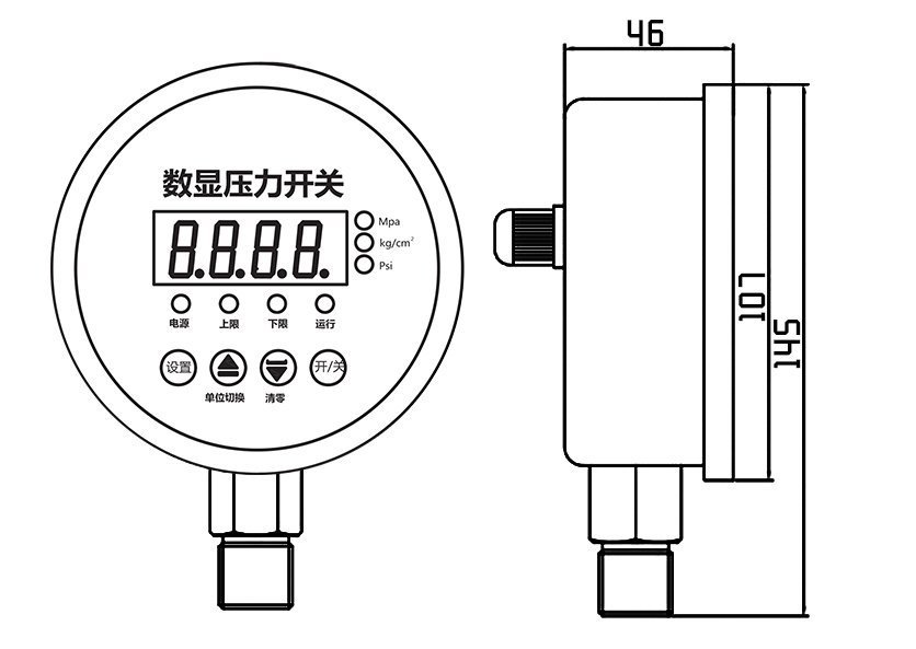 YL-814E數(shù)顯壓力開關尺寸圖