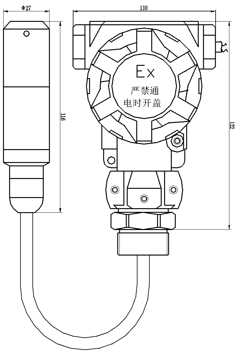 PTL578L無(wú)線液位傳感器尺寸圖